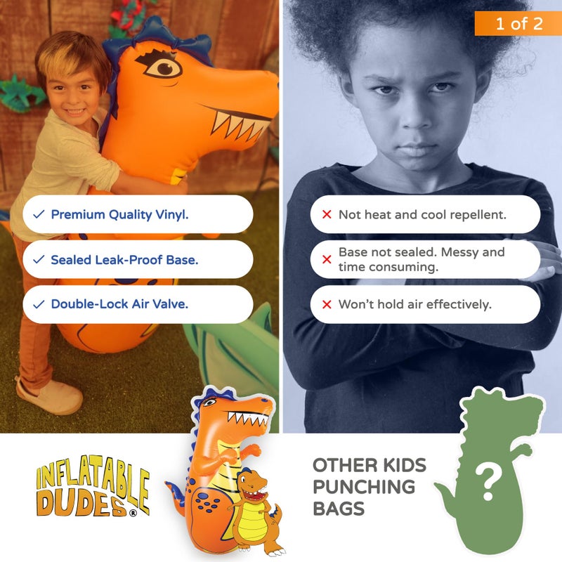 INFLATABLE DUDES Dinosaur Toy 47 Inches - Kids Punching Bag | Already Filled with Sand| T-Rex | Bop Bag | Inflatable Bopper | Punching Bag for Kids | Dinosaur Party Decorations | Boxing - (Rex) - Image 5